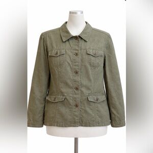 Eddie Bauer Utility Jacket Womens XXL Olive Green Button Front Pockets